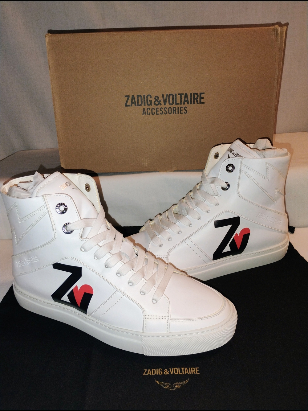 ZADIG & VOLTAIRE ZV1747 HIGH FLASH LEATHER SNEAKERS /W ♥️ LOGO SIZE 40 EU (NWT)